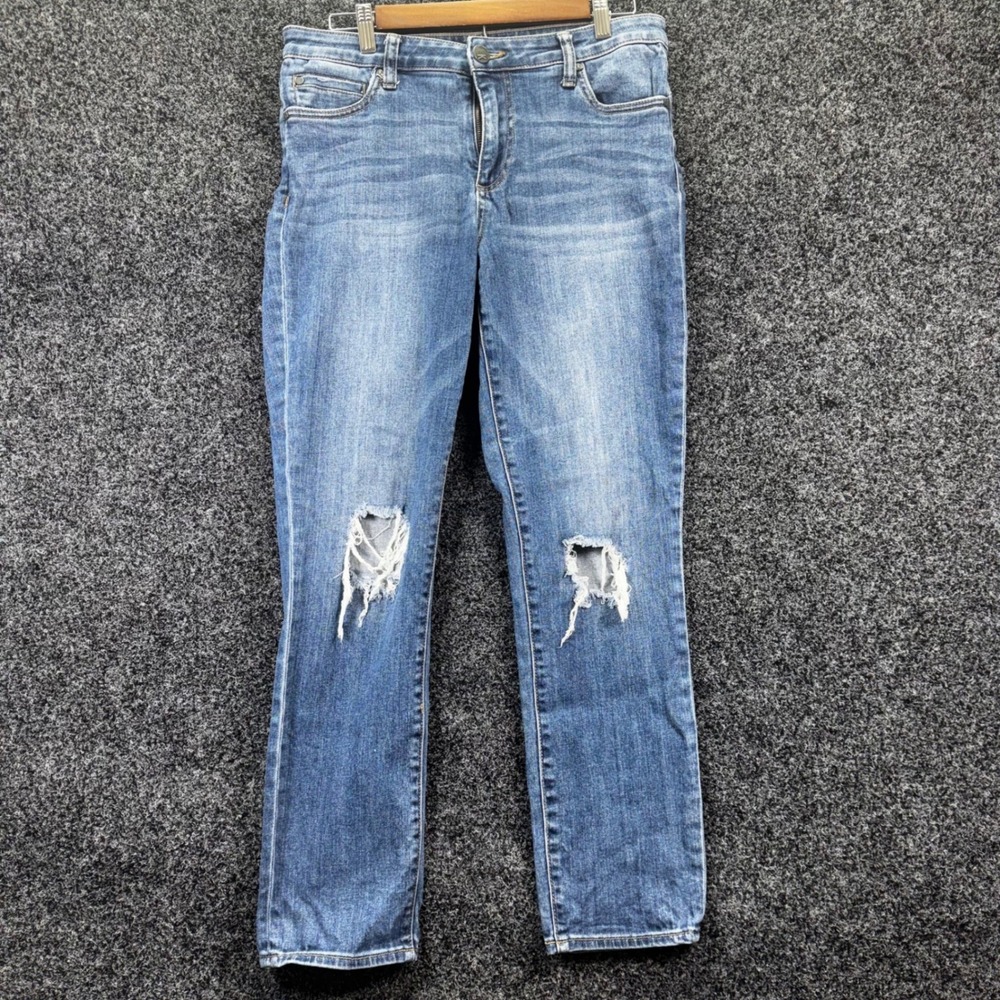 KUT from the Kloth Catherine High Rise Boyfriend Jeans Blue Distressed Size 4